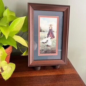 Vintage Cottage Wall Art Framed Print Woman With Geese English Country Decor
